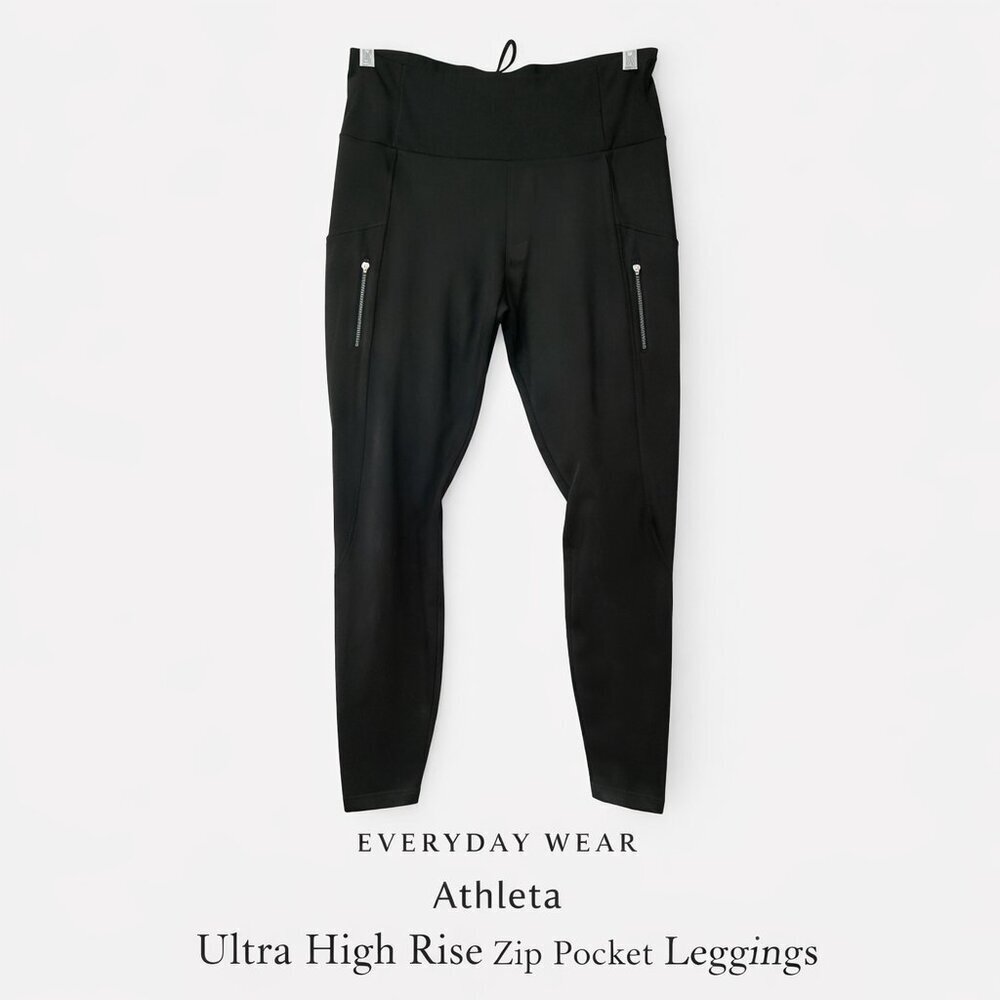 Athleta Black Ultra High Rise Leggings Zipper Pockets Performance Tight M NWOT